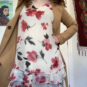 White Floral Midi Tiered Sun Dress